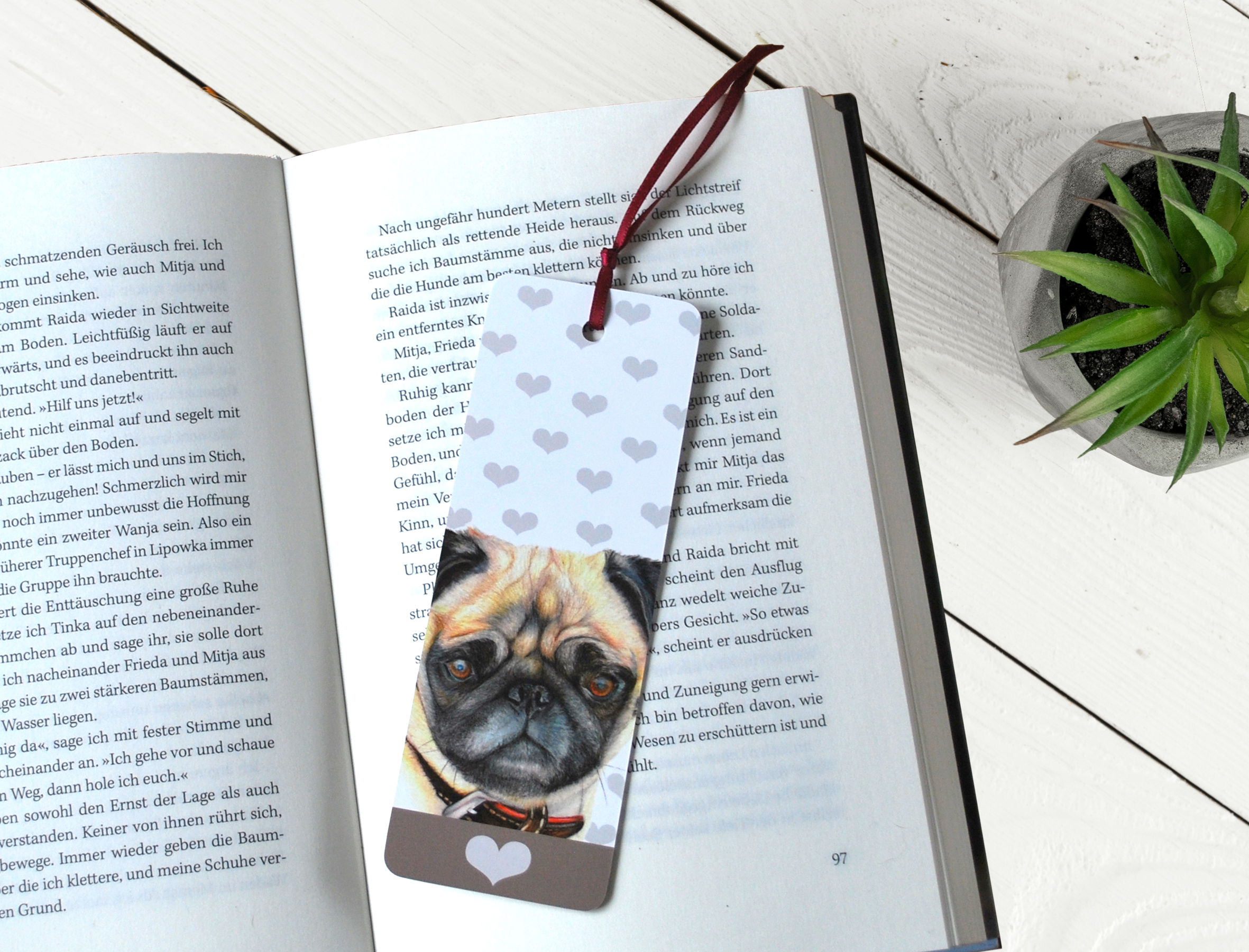Pug Bookmark – JVH creative Fine Art – Coloured Pencil Art
