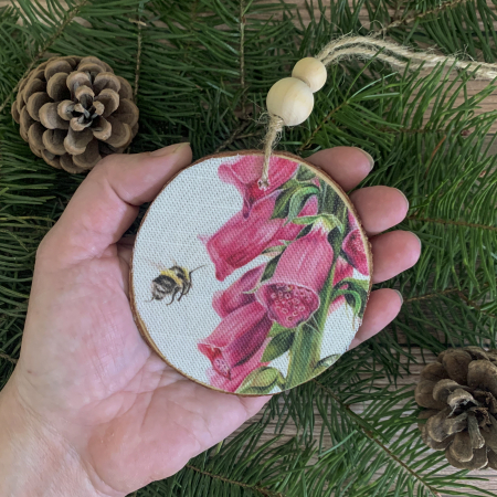 Foxglove and Bumblebee – Wooden Ornament Decoration - Image 3