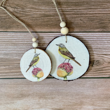 Yellow Wagtail on Allium Bird – Wooden Ornament Decoration - Image 4