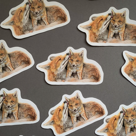 Fox and Cub – Vinyl Animal Sticker - Image 4