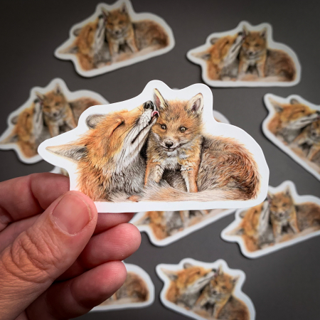 Fox and Cub – Vinyl Animal Sticker - Image 3