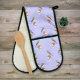 Double Oven Glove Pattern Bird Design on light purple background with black outer binding